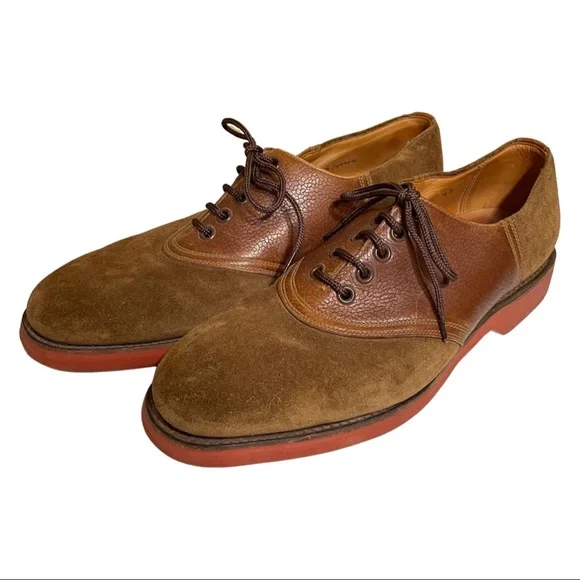 Polo Ralph Lauren Brown Suede Leather Saddle Shoes Bench made in England sz  D